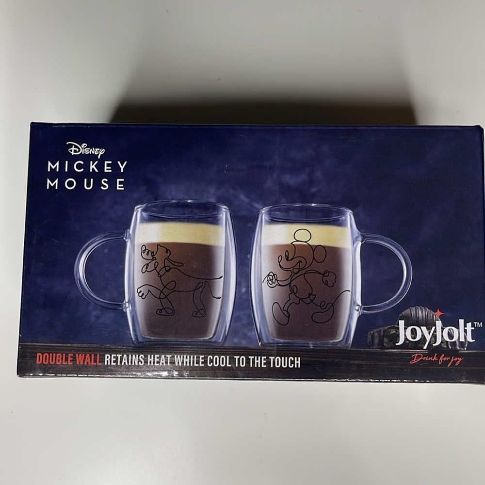 NEW JoyJolt Disney Mickey Mouse & Pluto Double Wall Glass Mugs - 5.4 oz Set of 2 - Picture 12 of 12